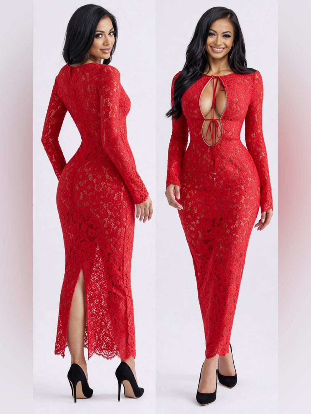 HOUSE OF CB 'Lisandra' Red Lace Maxi Dress /Size S-US 4-6